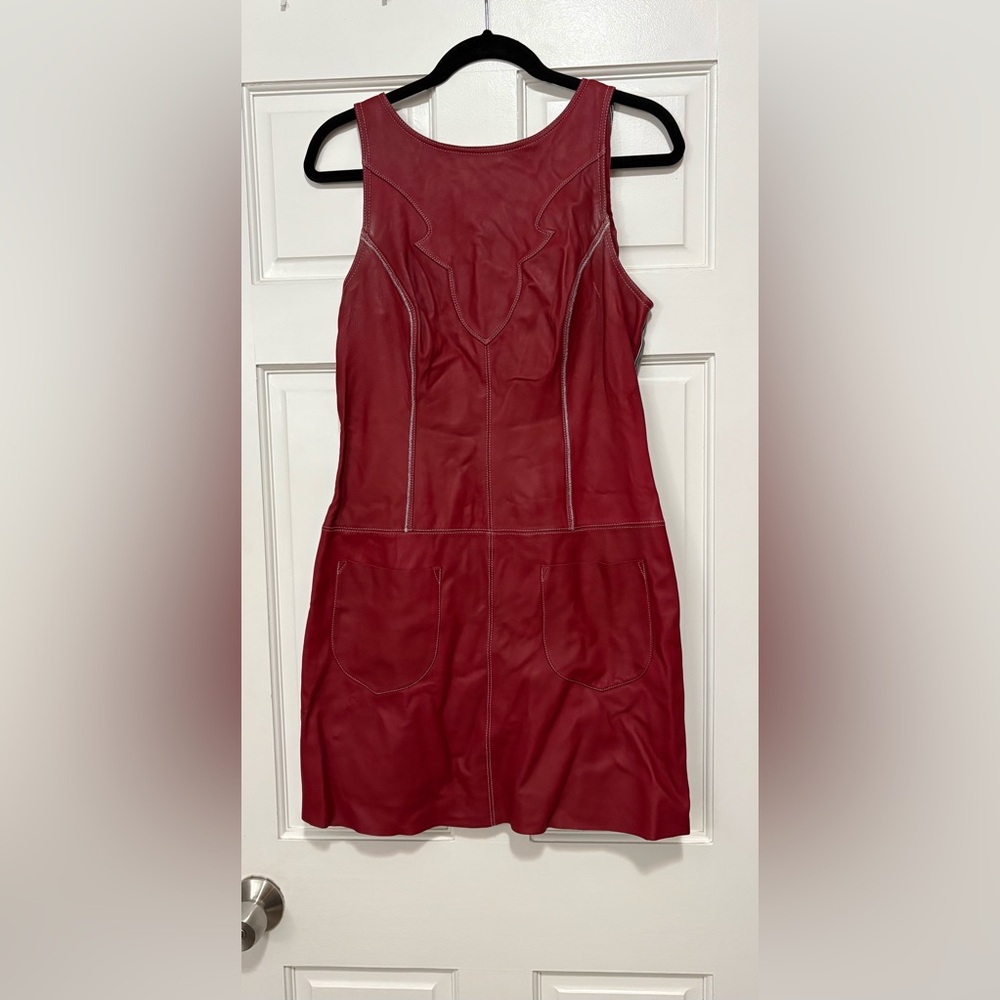Plenty by Tracy Reese Red Leather & Denim-Back Dress – Size 6 ❤️‍🔥